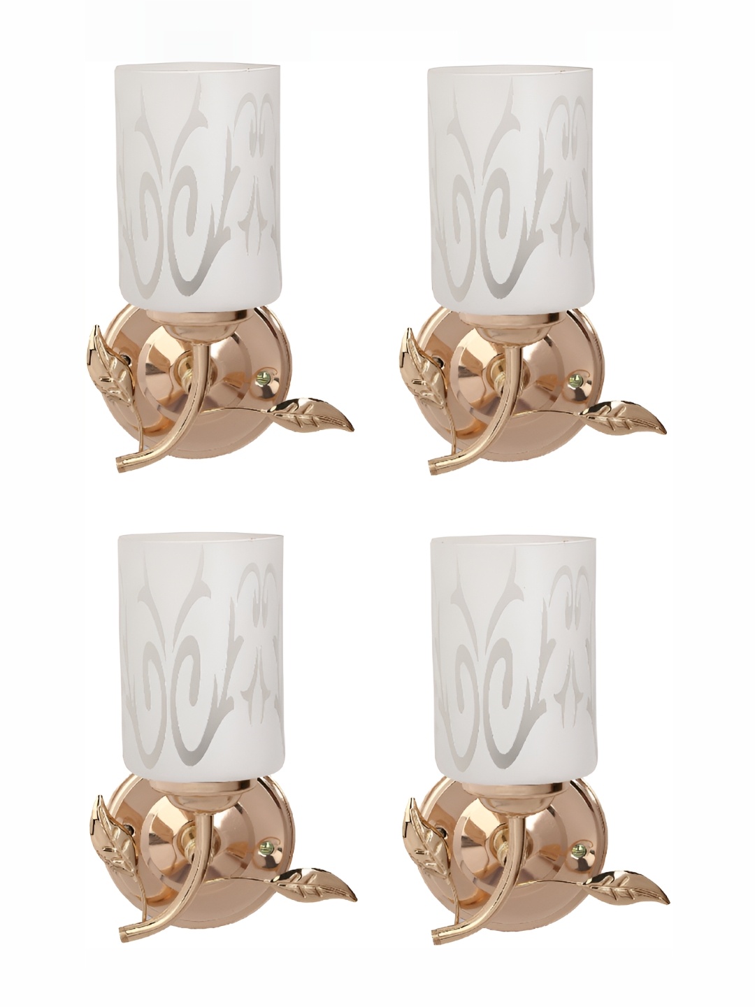 

1ST TIME White & Gold Toned 4 Pieces Printed Glass Contemporary Wall Lamps