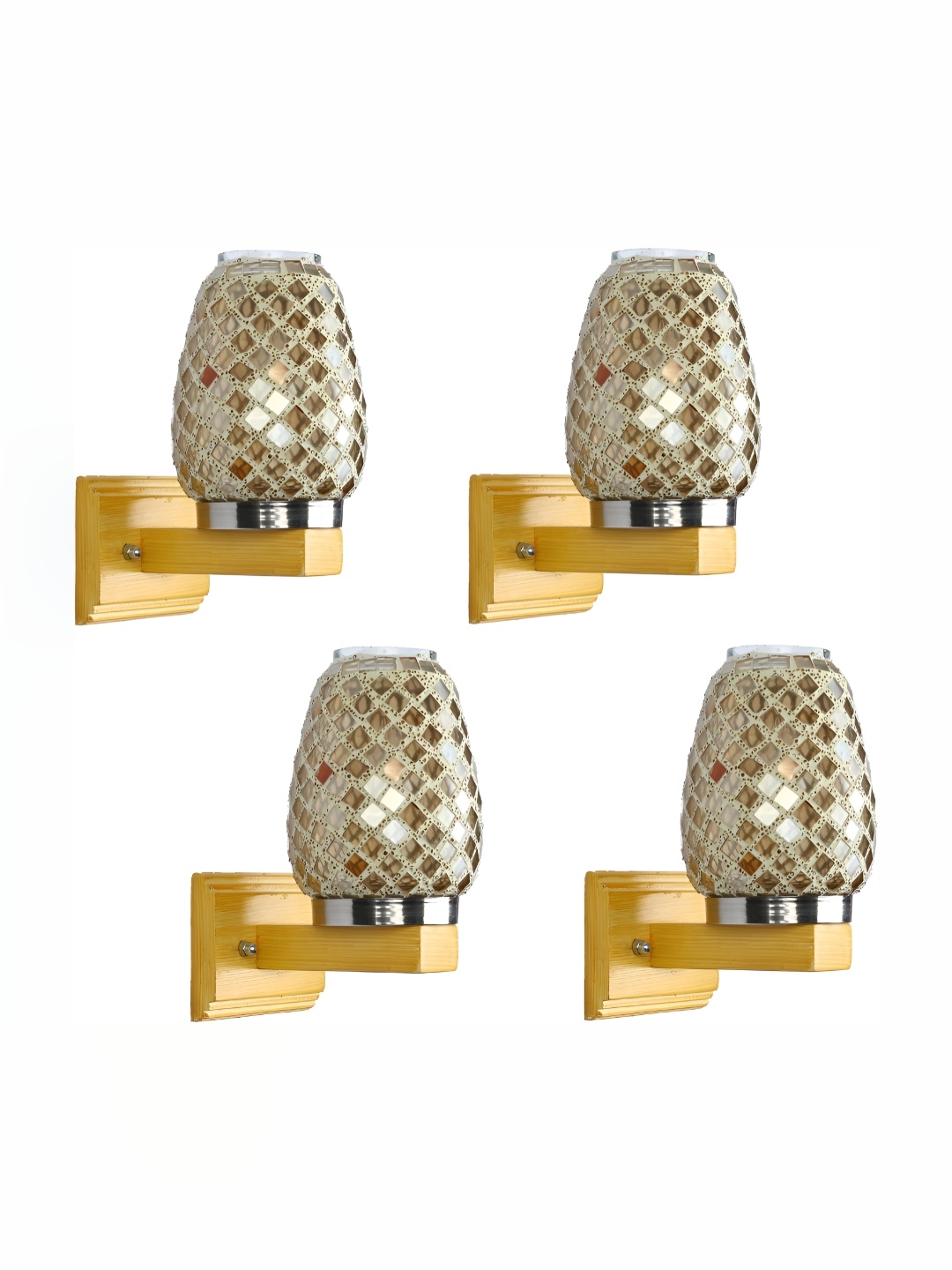 

1ST TIME Gold-Toned 4 Pieces Textured Glass Bell Contemporary Wall Lamps