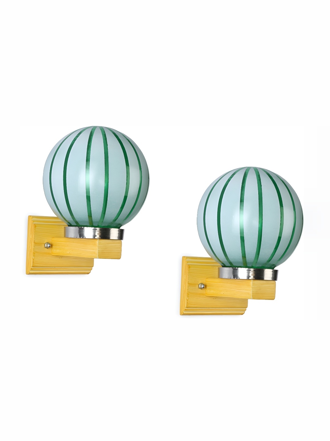 

1ST TIME Green & Brown 2 Pcs Printed Glass Contemporary Spherical Shaped Wall Lamp