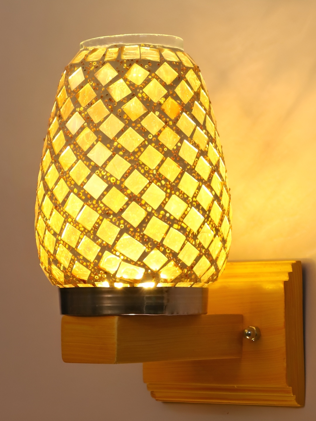

1ST TIME Gold-Toned Textured Glass Abstract Shaped Contemporary Wall Lamp