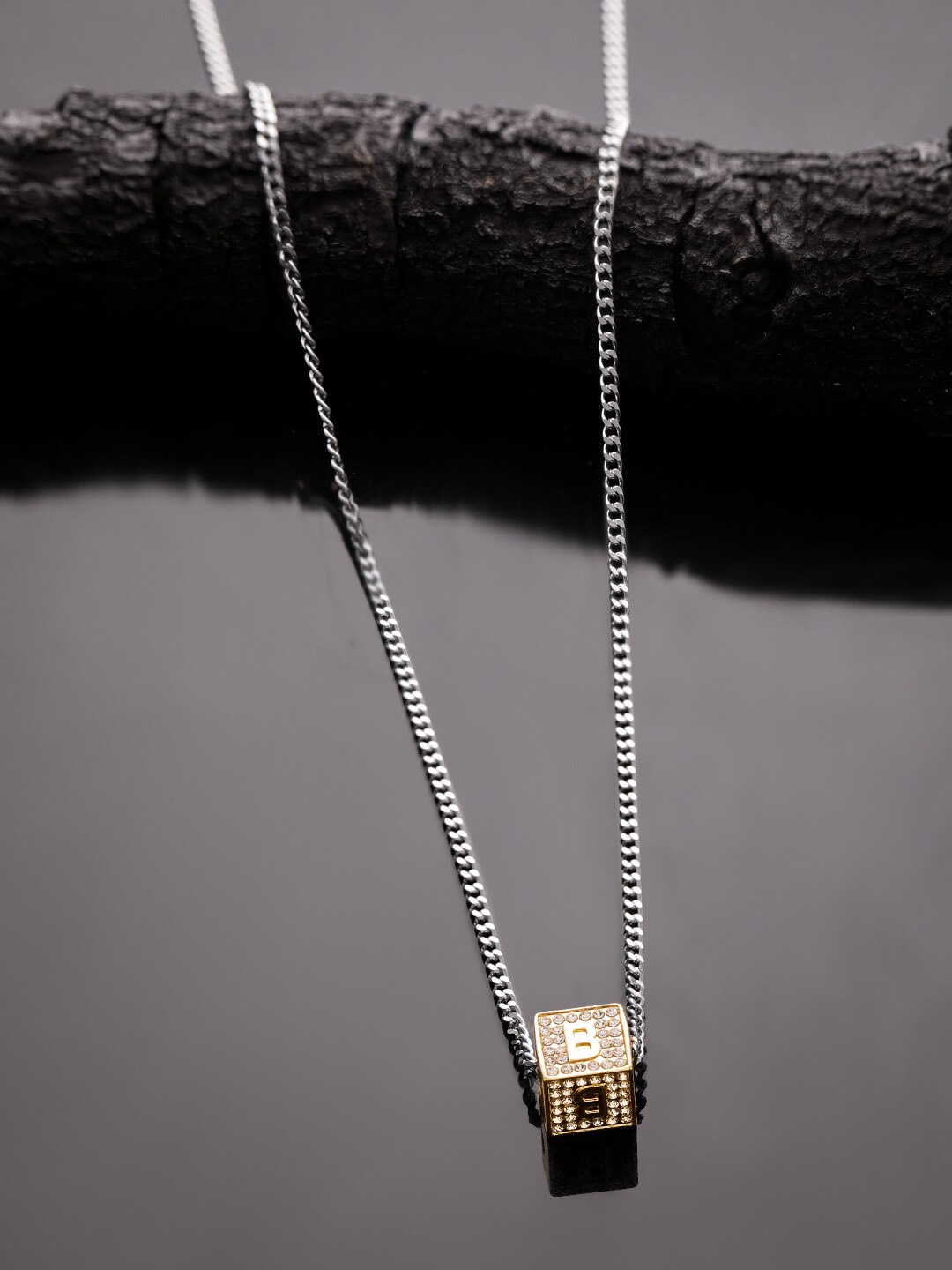 

Roadster Silver-Toned Silver-Plated Cubic Zirconia Square Shaped Pendant With Chain