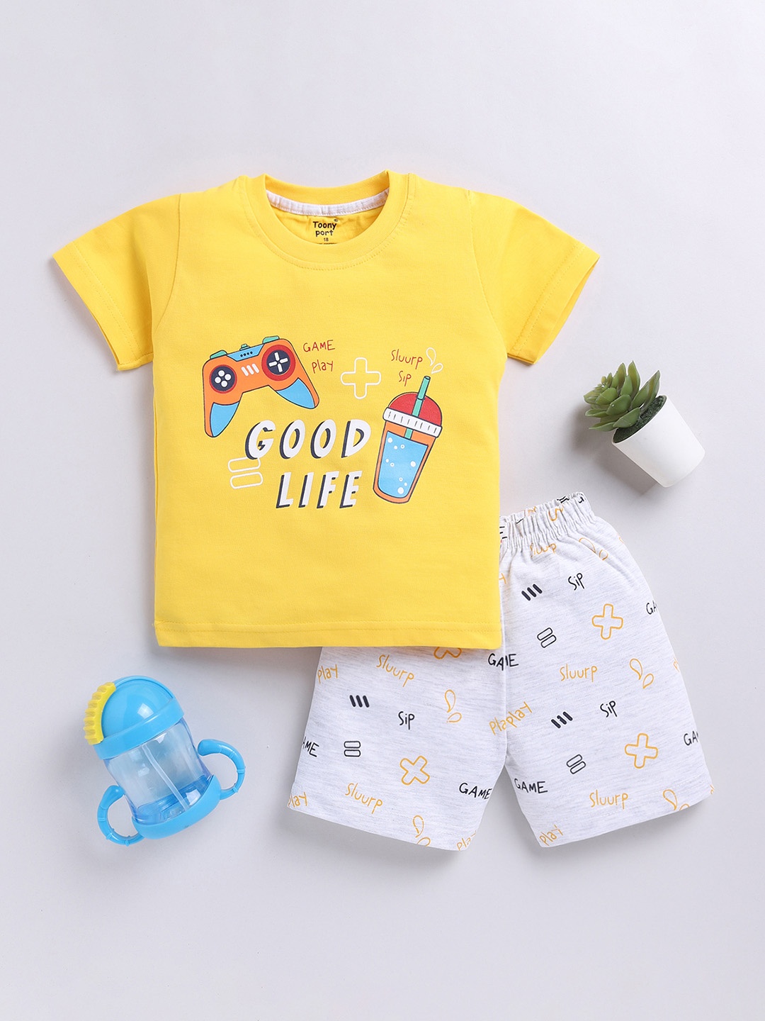Toonyport Boys Printed T-shirt with Shorts, Yellow