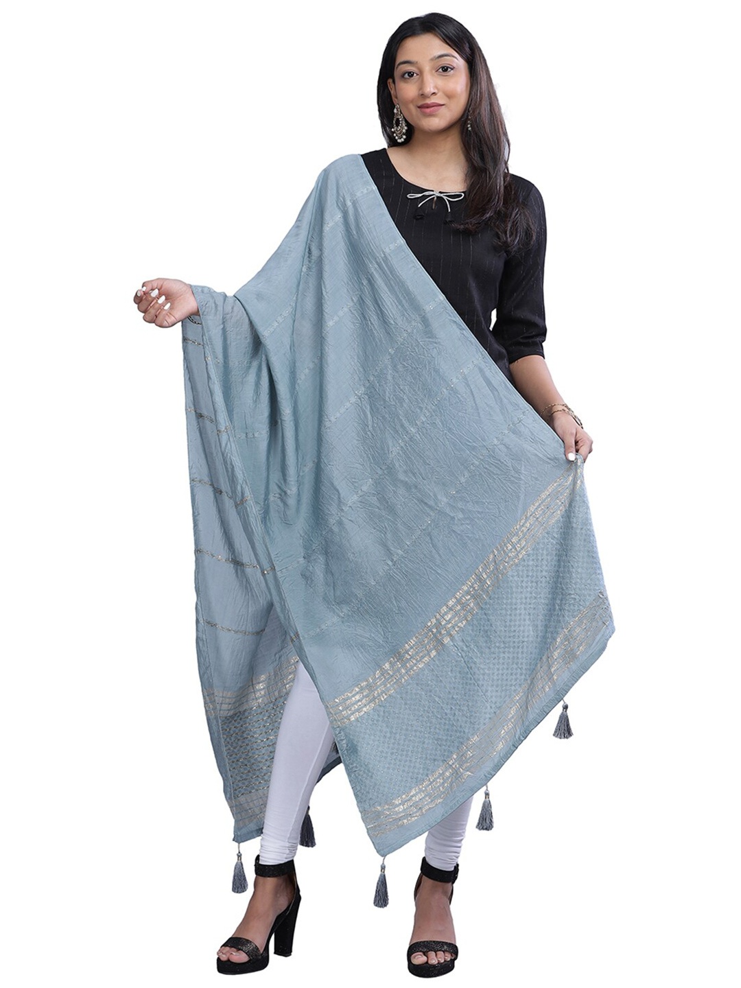 

Aanys Culture Woven Design Cotton Silk Dupatta with Zari, Grey