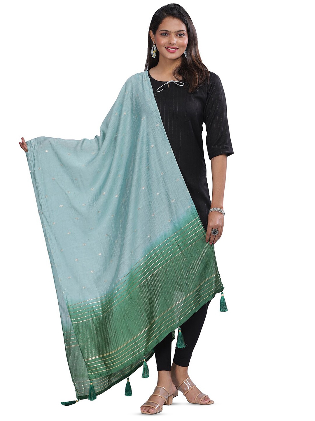 

Aanys Culture Ethnic Motifs Woven Design Zari Dupatta, Green