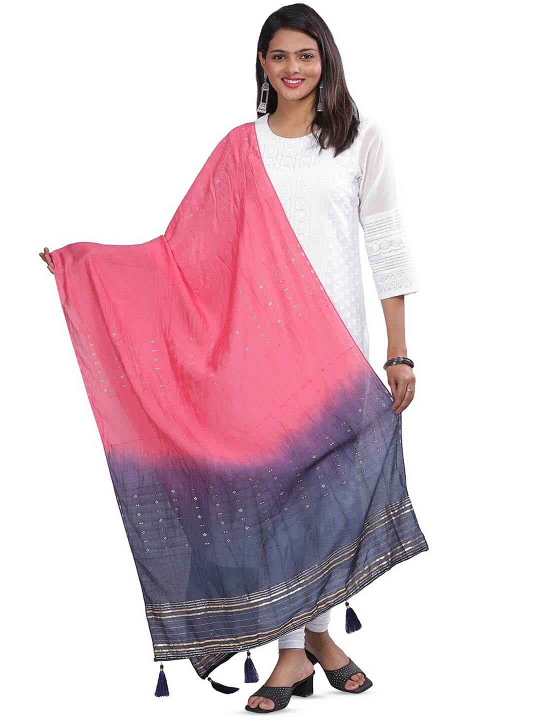 

Aanys Culture Ethnic Motifs Woven Design Zari Detailed Cotton Silk Chanderi Dupatta, Peach