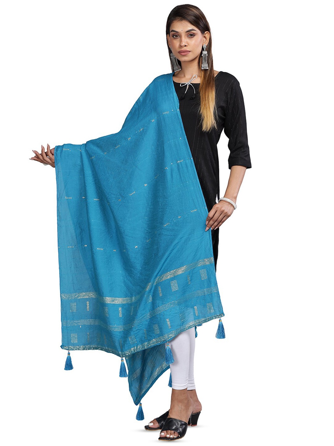 

Aanys Culture Striped Dupatta with Zari, Blue