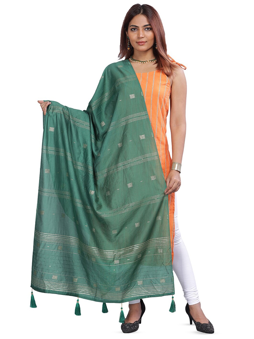 

Aanys Culture Woven Design Dupatta with Zari, Green