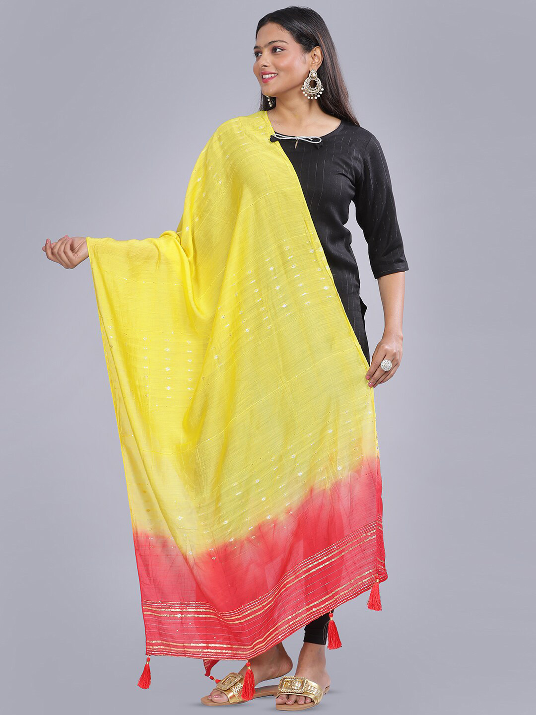 

Aanys Culture Woven Design Cotton Silk Dupatta with Zari, Yellow