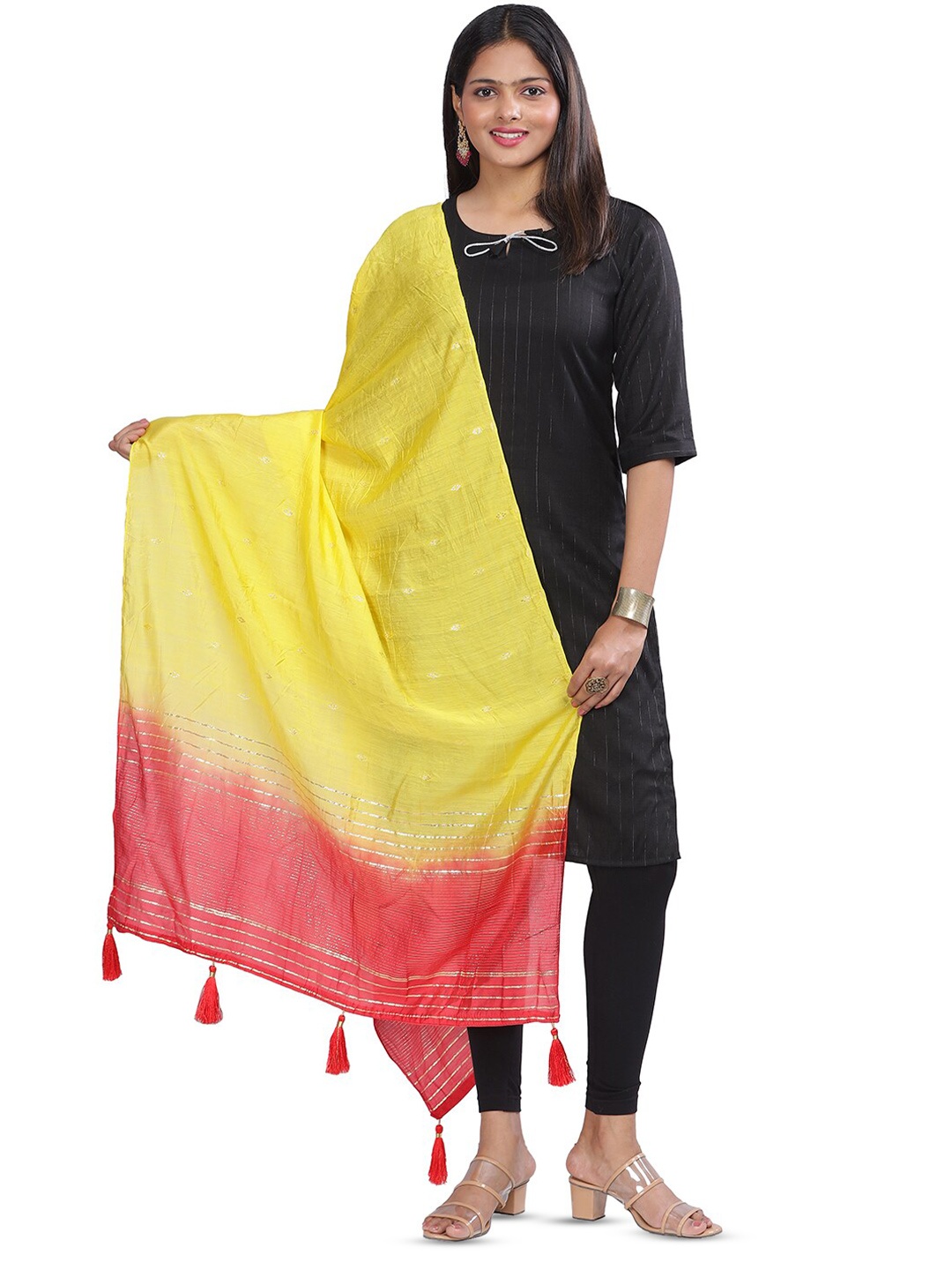 

Aanys Culture Ethnic Motifs Woven Design Cotton Silk Chanderi Zari Dupatta, Yellow