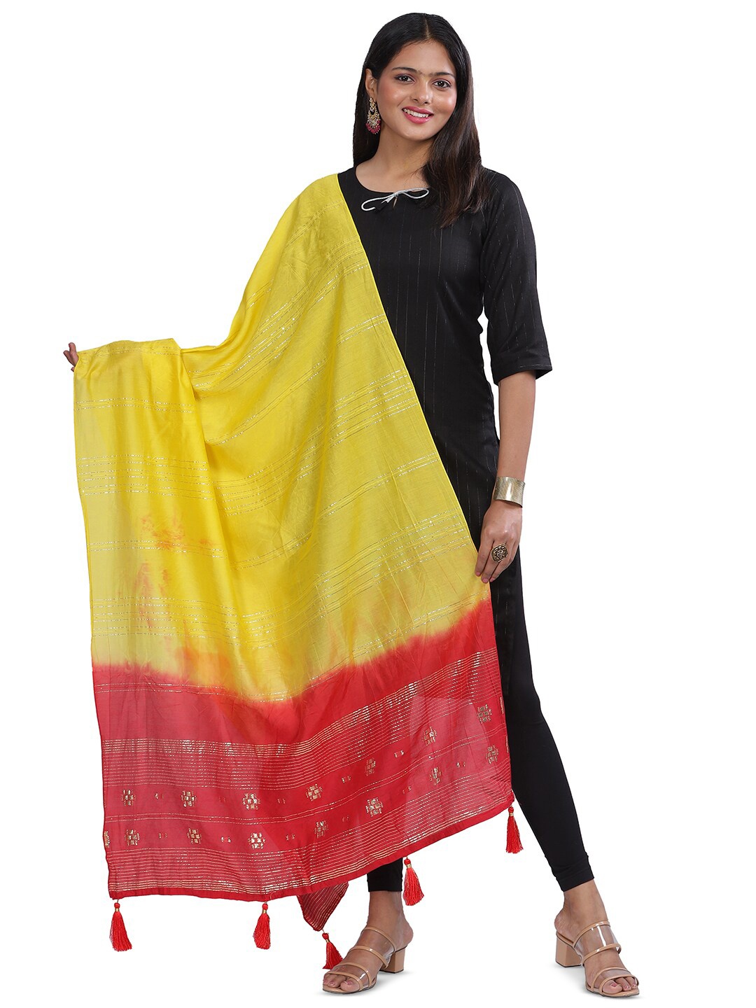 

Aanys Culture Striped Dupatta with Zari, Yellow