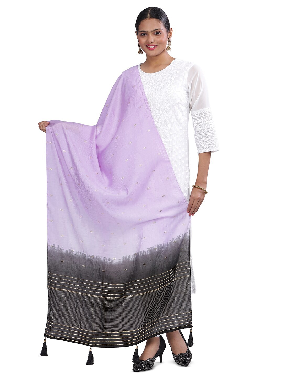 

Aanys Culture Floral Woven Design Zari Cotton Silk Dupatta, Purple