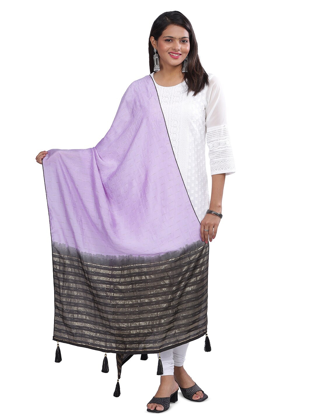 

Aanys Culture Striped Dupatta with Zari, Purple