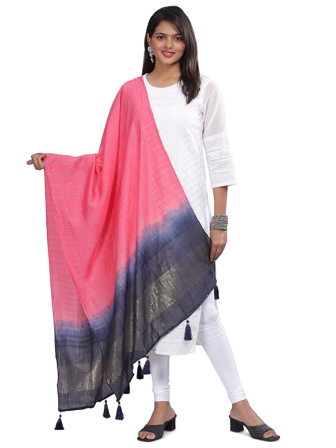 

Aanys Culture Striped Cotton Silk Dupatta with Zari, Peach
