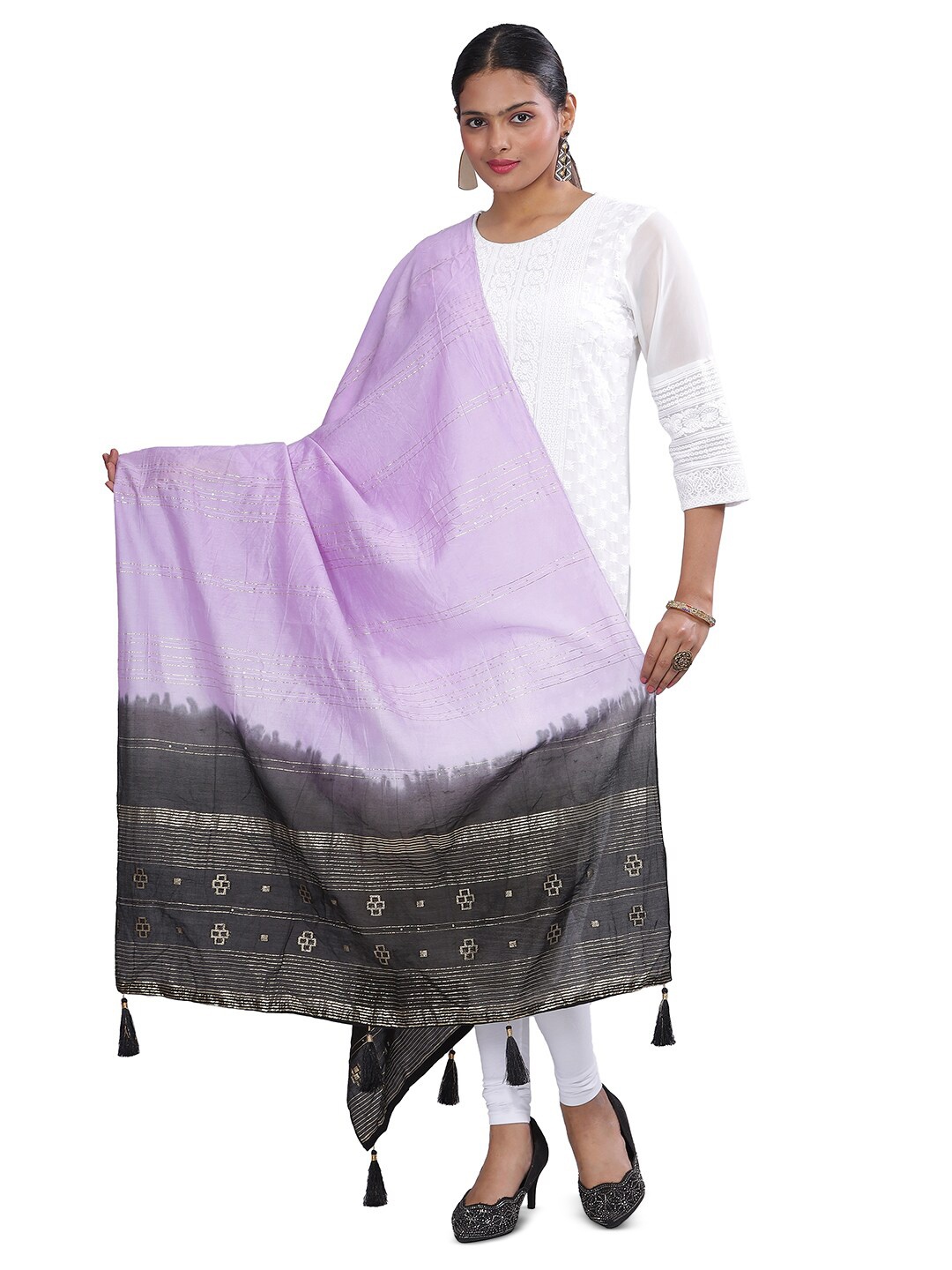 

Aanys Culture Striped Sequinned Dupatta, Lavender