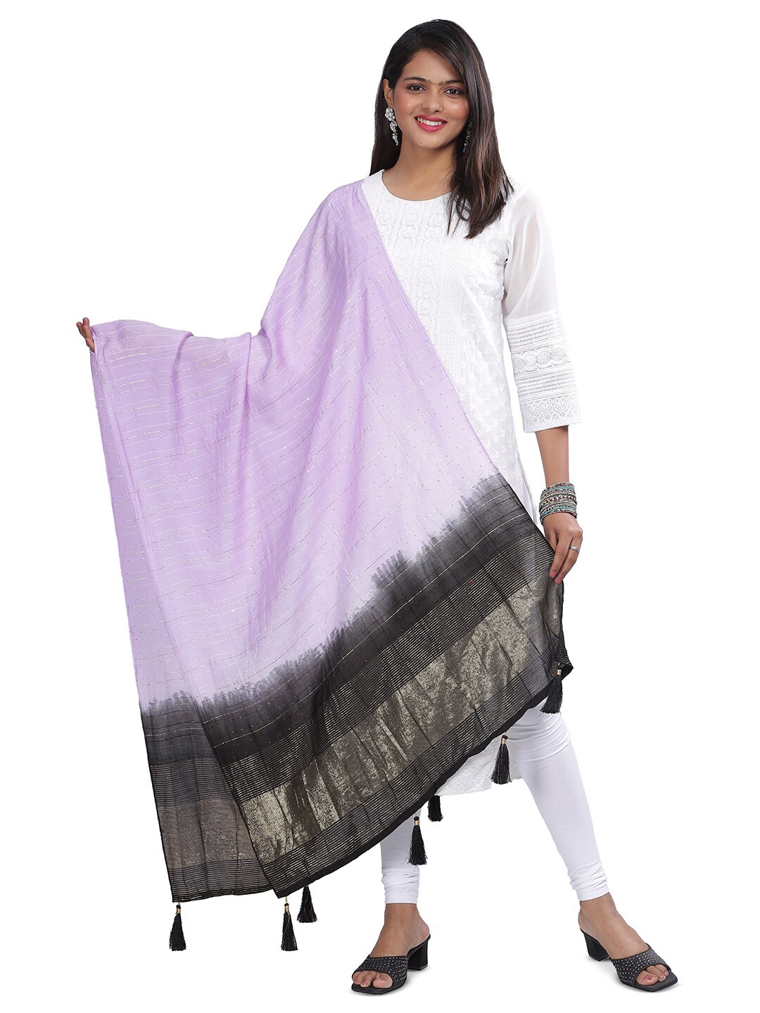 

Aanys Culture Striped Dupatta with Zari, Purple