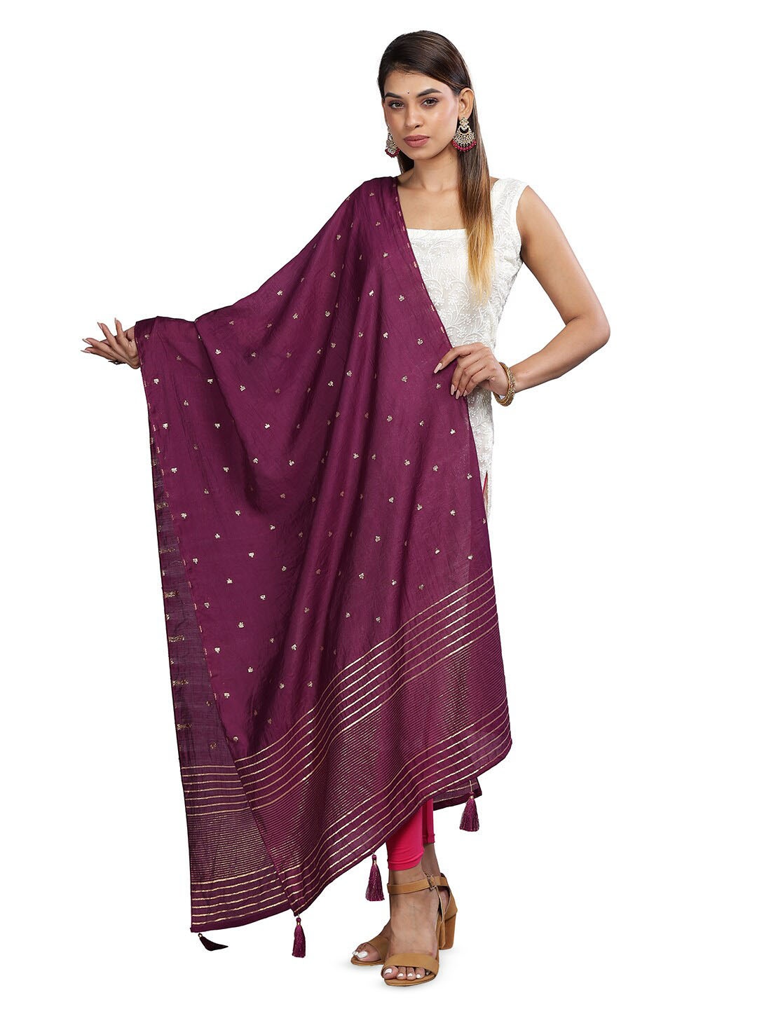 

Aanys Culture Geometric Woven Design Dupatta with Zari, Purple