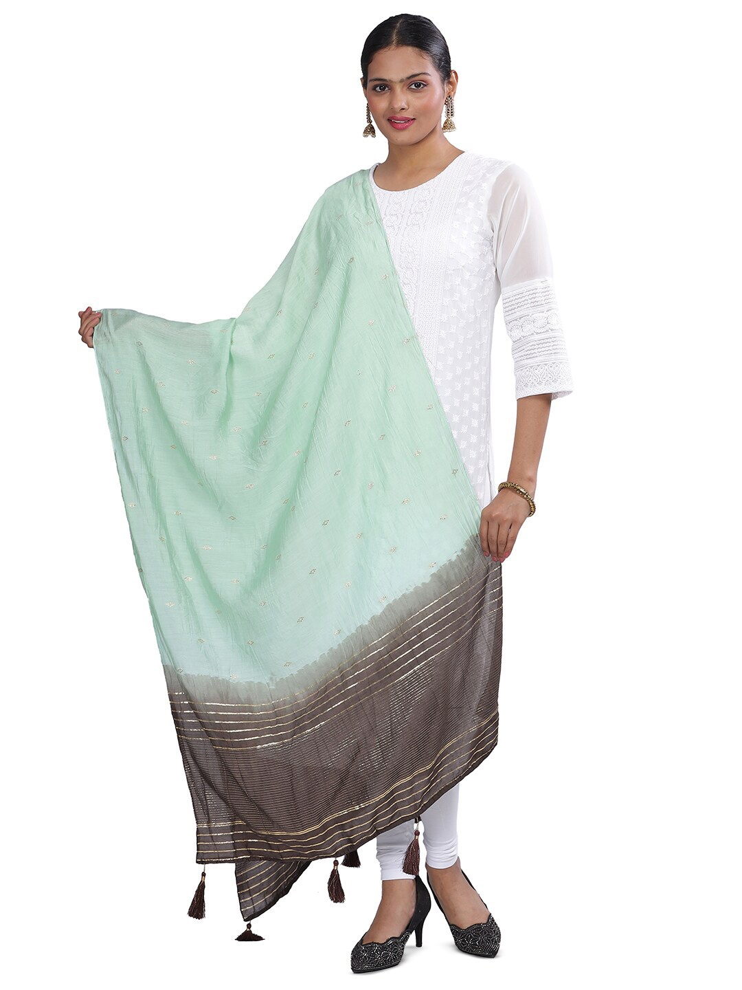 

Aanys Culture Ethnic Motifs Woven Design Dupatta with Zari, Green