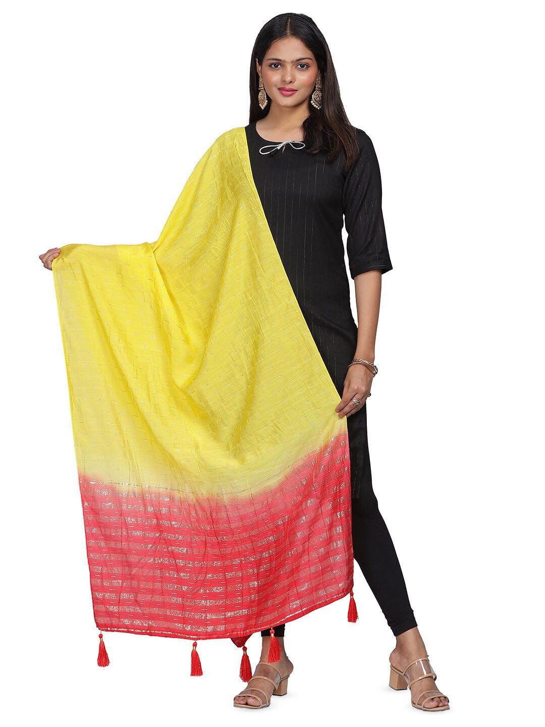

Aanys Culture Striped Sequinned Dupatta, Yellow