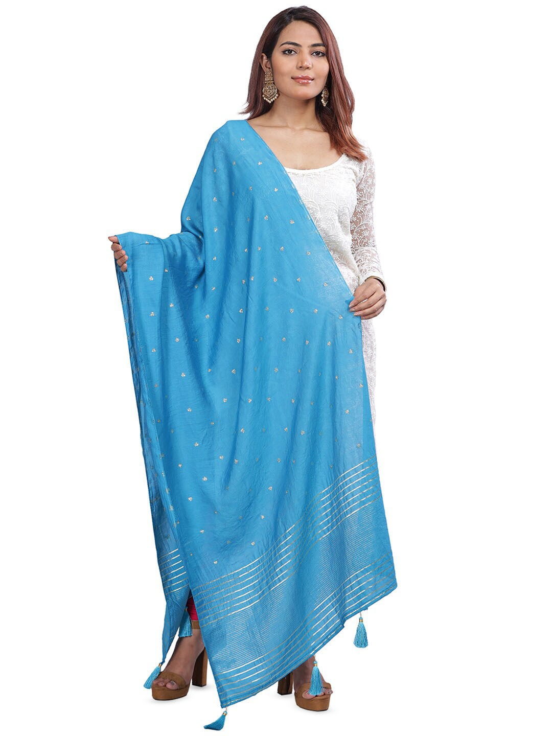 

Aanys Culture Embroidered Sequinned Dupatta, Blue