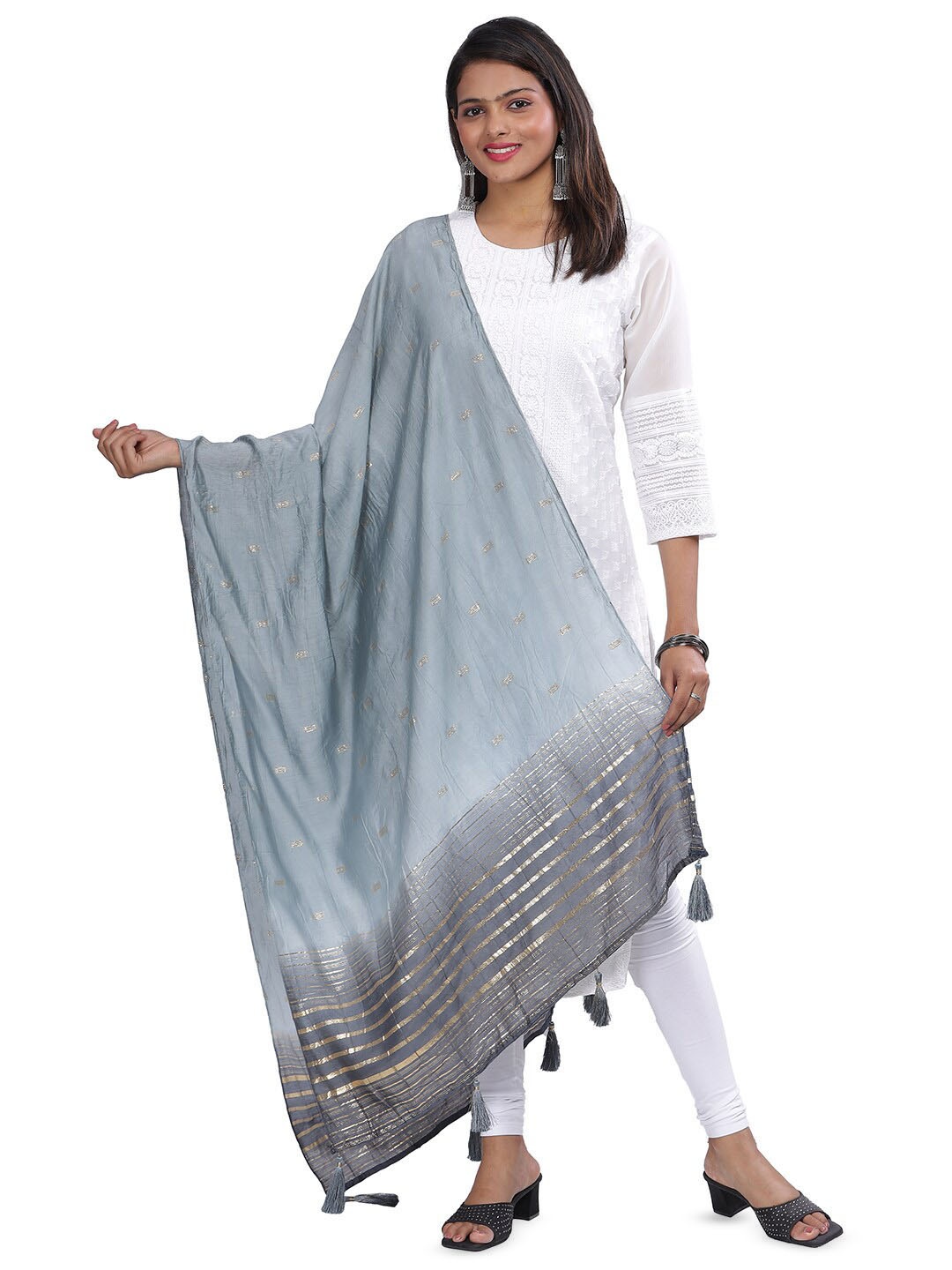 

Aanys Culture Embroidered Dupatta, Grey