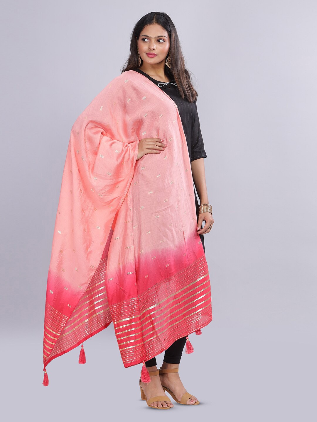 

Aanys Culture Embroidered Cotton Silk Dupatta, Pink