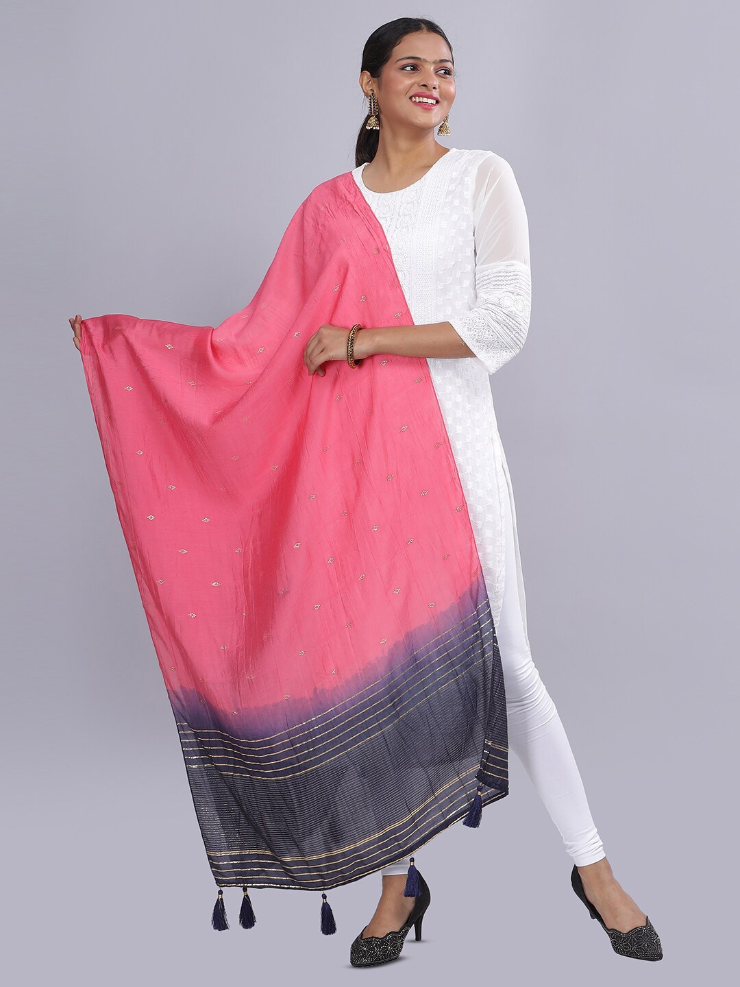 

Aanys Culture Woven Design Dupatta with Zari, Pink