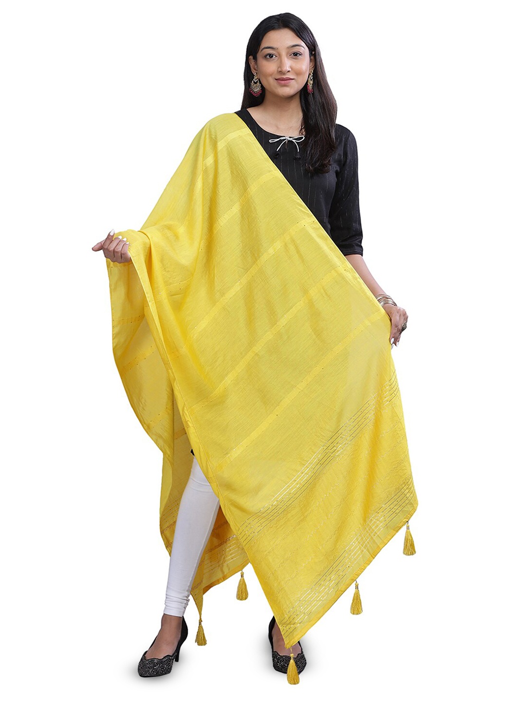 

Aanys Culture Striped Dupatta with Zari, Yellow