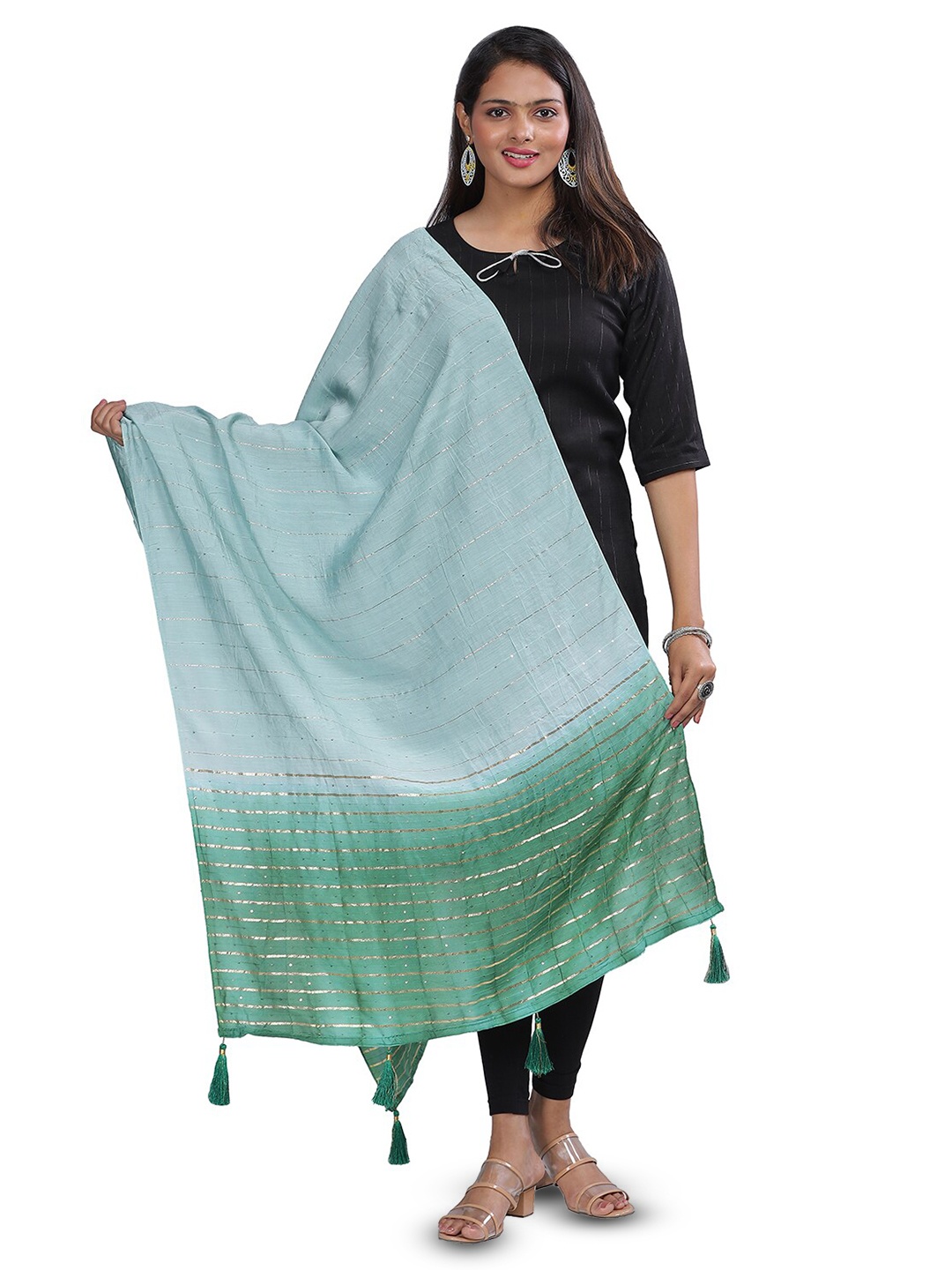 

Aanys Culture Striped Cotton Silk Dupatta with Zari, Blue