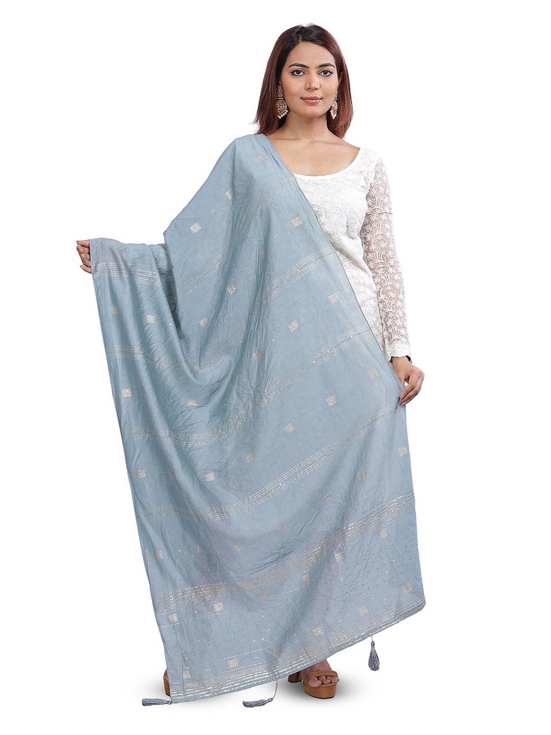 

Aanys Culture Woven Design Cotton Silk Dupatta with Zari, Grey