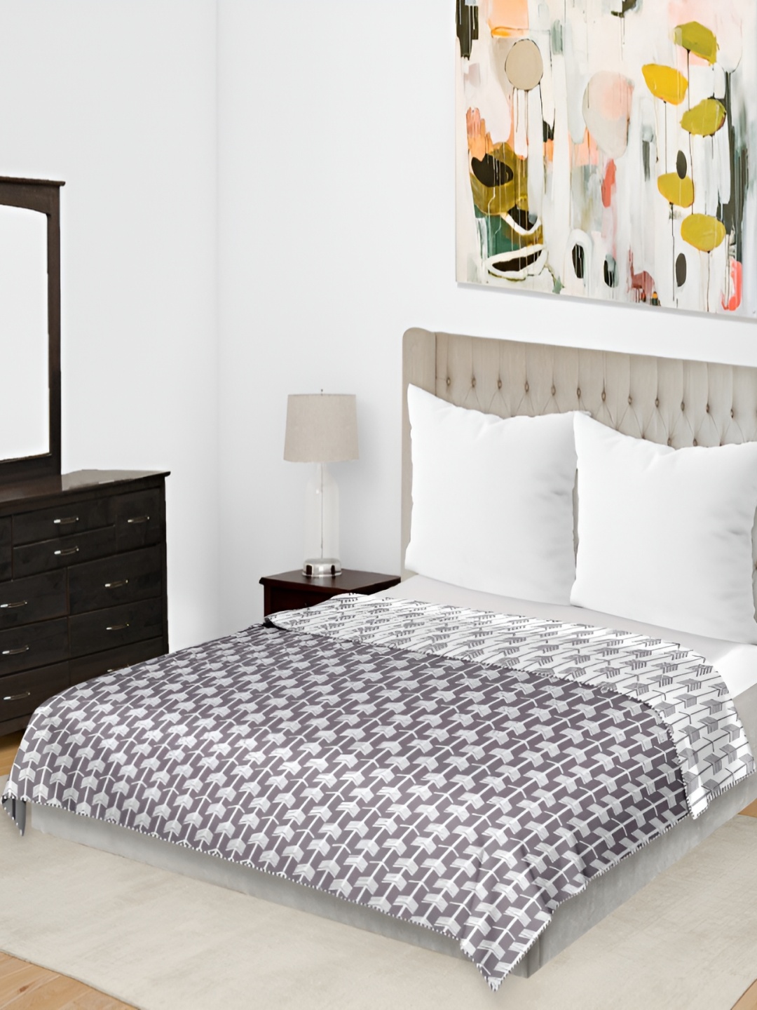 

RF RELAXFEEL Grey & White Floral Cotton Heavy Winter 150 GSM Single Bed Dohar