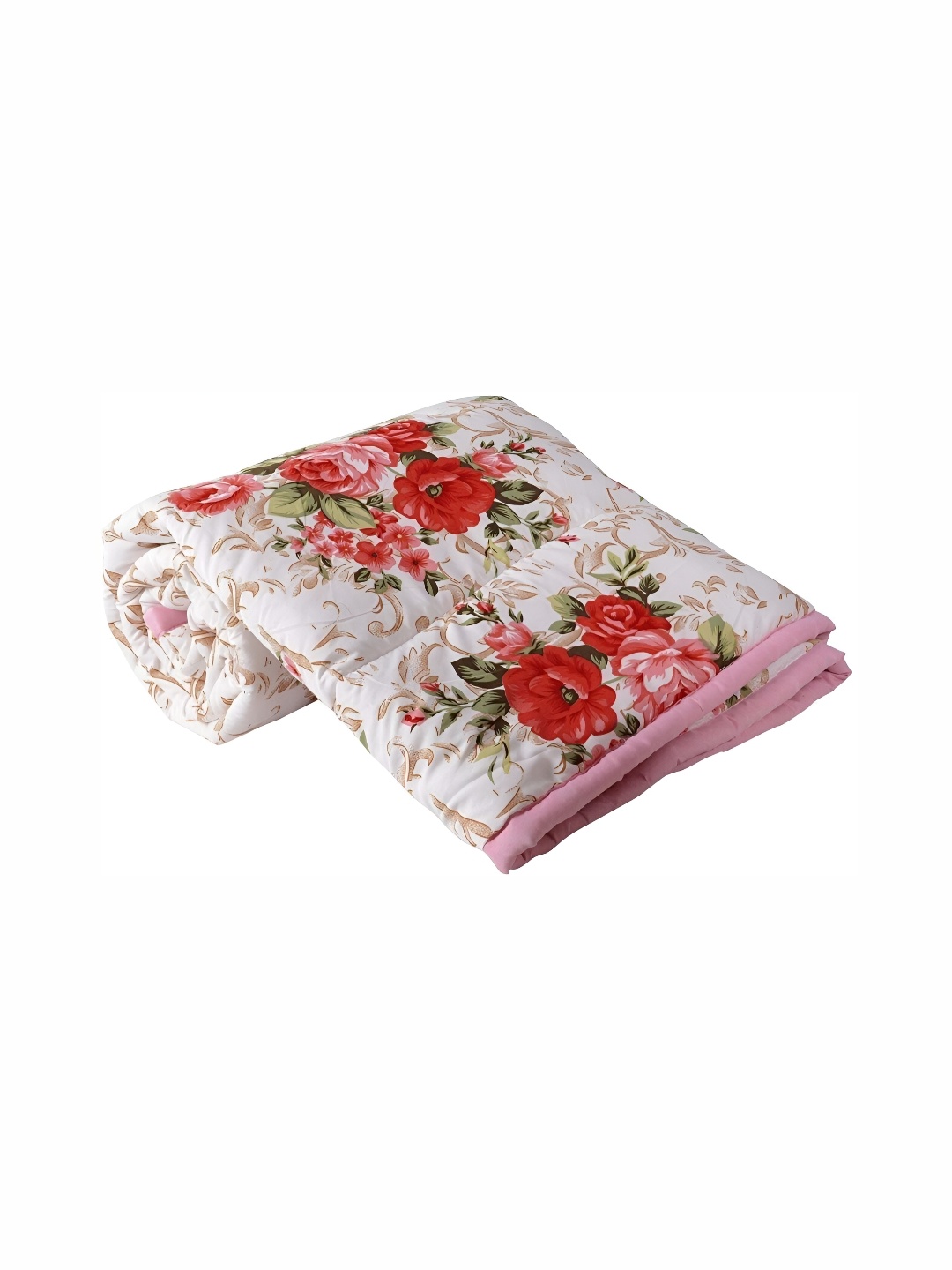 

RF RELAXFEEL White & Red Floral Microfiber Heavy Winter 150 GSM Single Bed Dohar