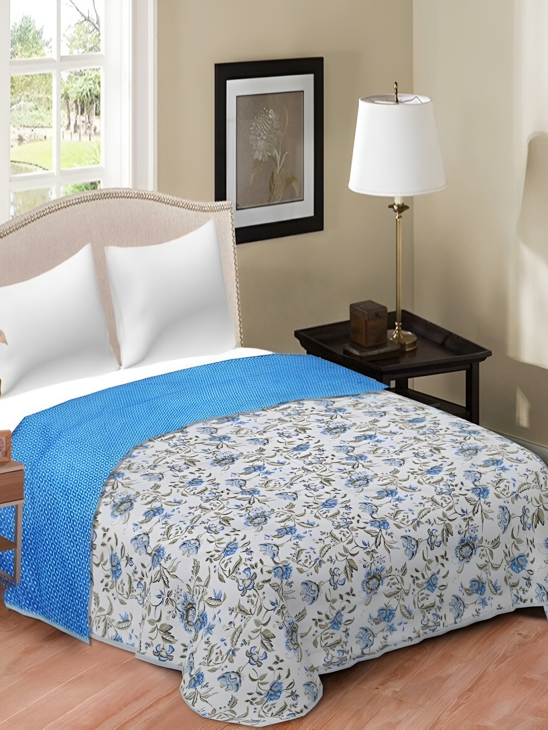 

RF RELAXFEEL White & Blue Floral Heavy Winter 150 GSM Cotton Single Bed Dohar