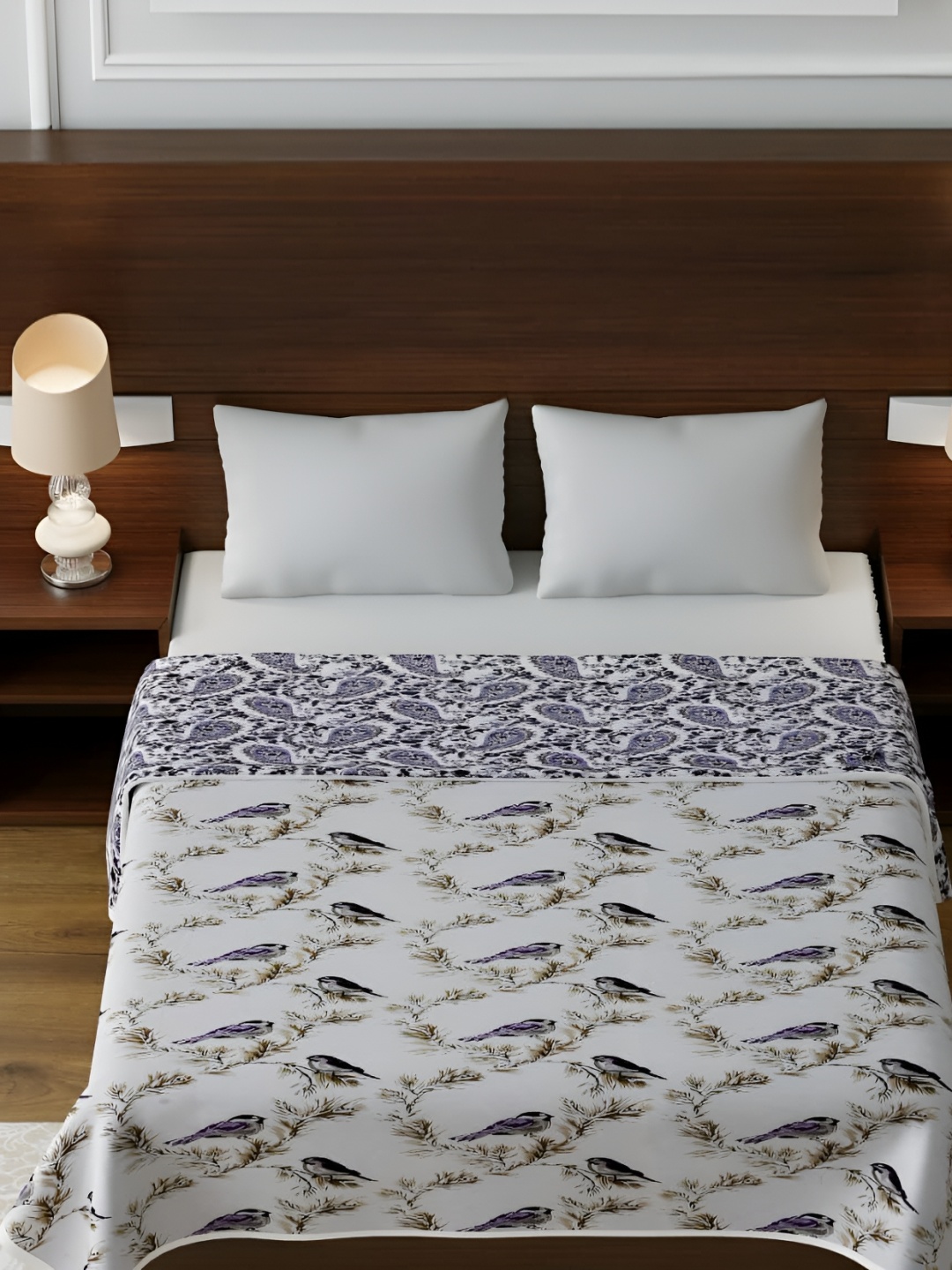 

RF RELAXFEEL White & Purple Floral Cotton Heavy Winter 150 GSM Double Bed Dohar