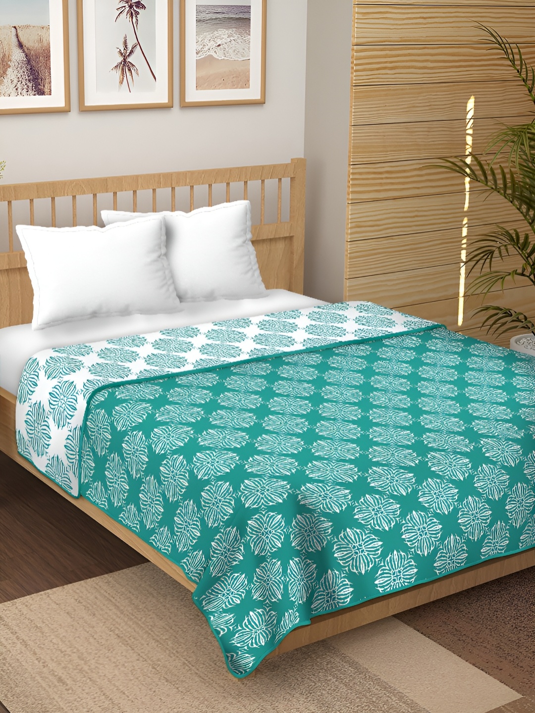 

RF RELAXFEEL Green & White Floral Cotton Heavy Winter 210 GSM Single Bed Dohar