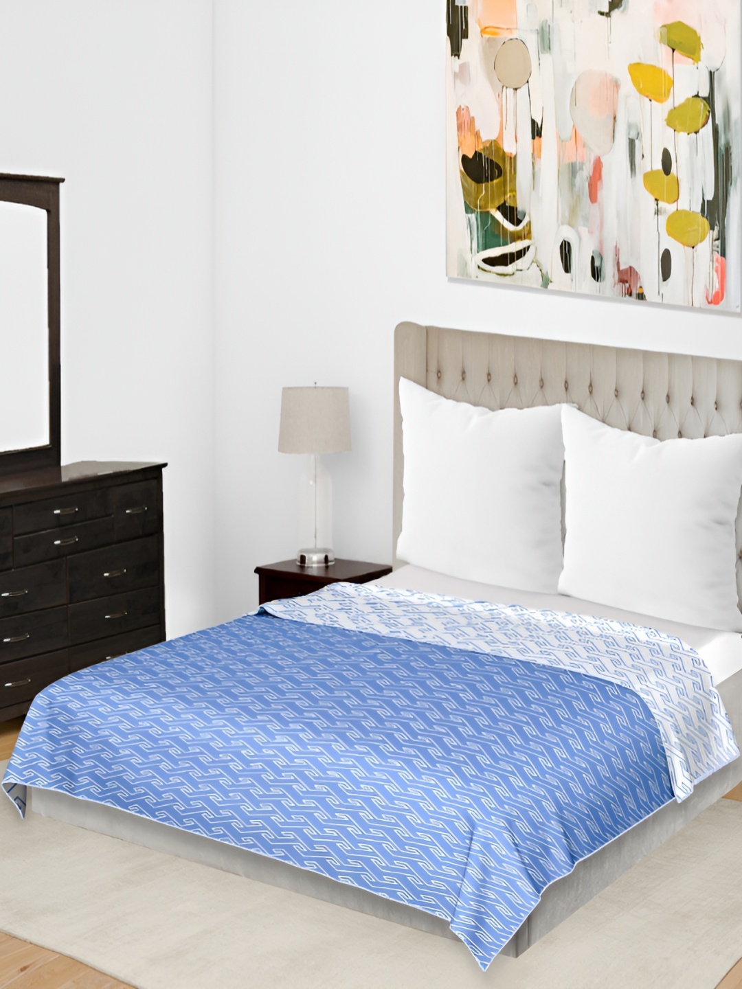 

RF RELAXFEEL Blue & White Geometric Cotton Heavy Winter 150 GSM Single Bed Dohar