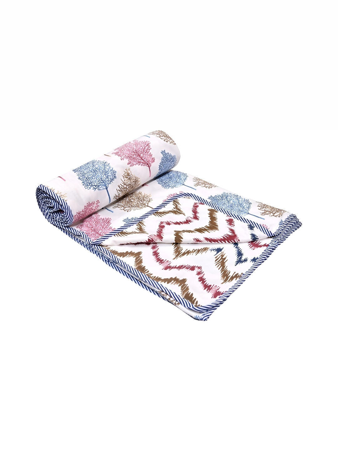 

RF RELAXFEEL White & Blue Floral Cotton Heavy Winter 150 GSM Single Bed Dohar