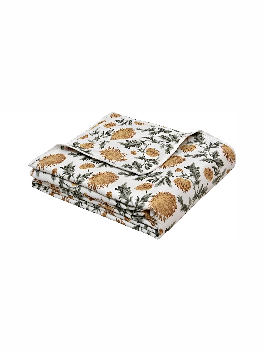 

RF RELAXFEEL White & Green Floral Cotton Heavy Winter 150 GSM Double Bed Dohar