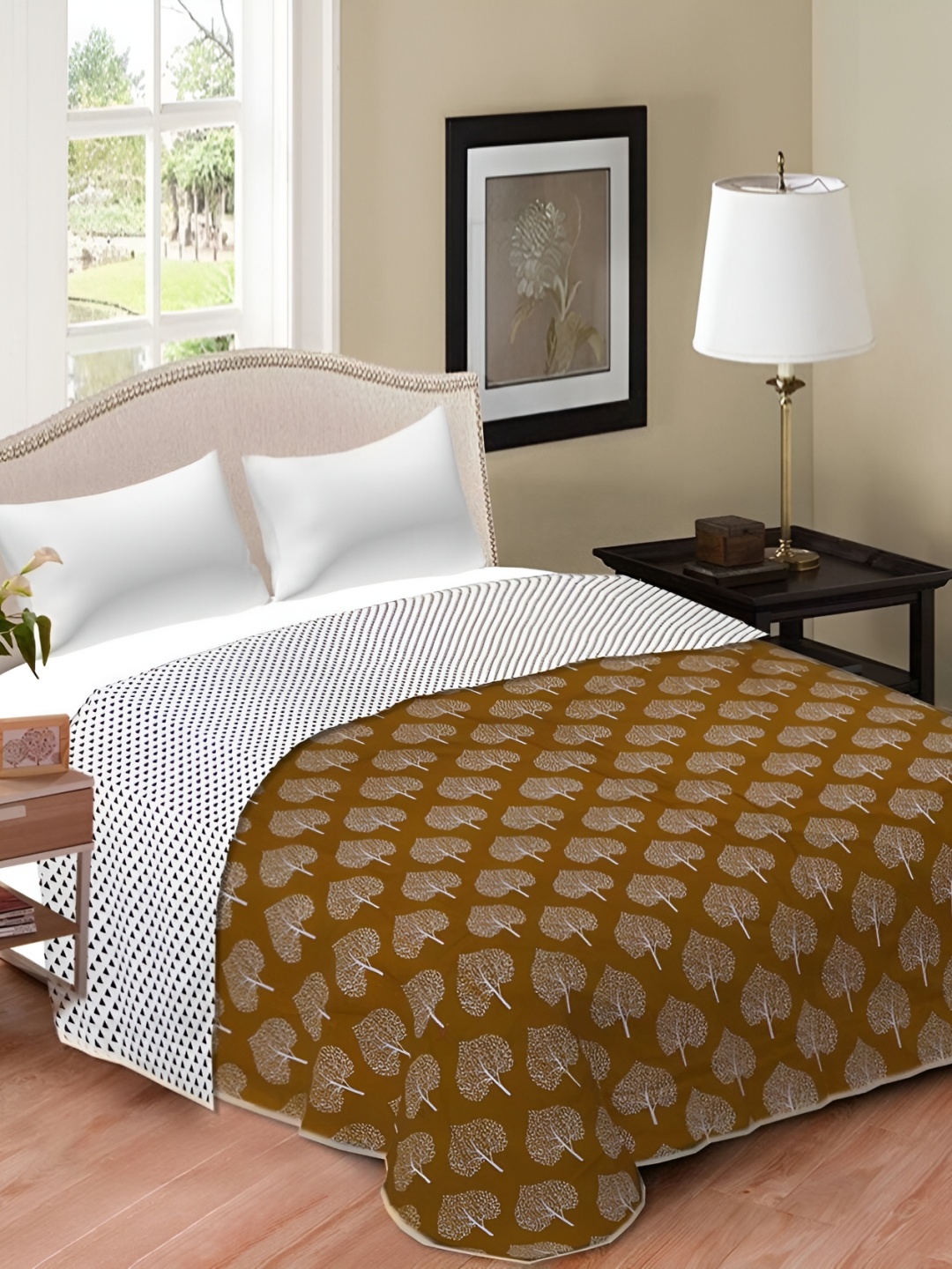 

RF RELAXFEEL Green & White Floral Cotton Heavy Winter 150 GSM Double Bed Dohar
