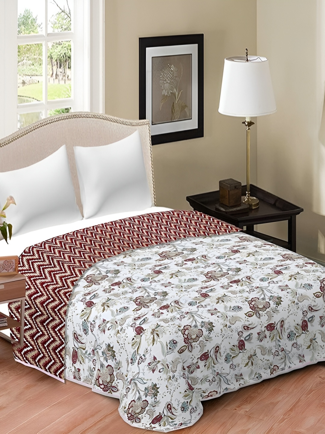 

RF RELAXFEEL White & Red Floral Cotton Heavy Winter 150 GSM Single Bed Dohar