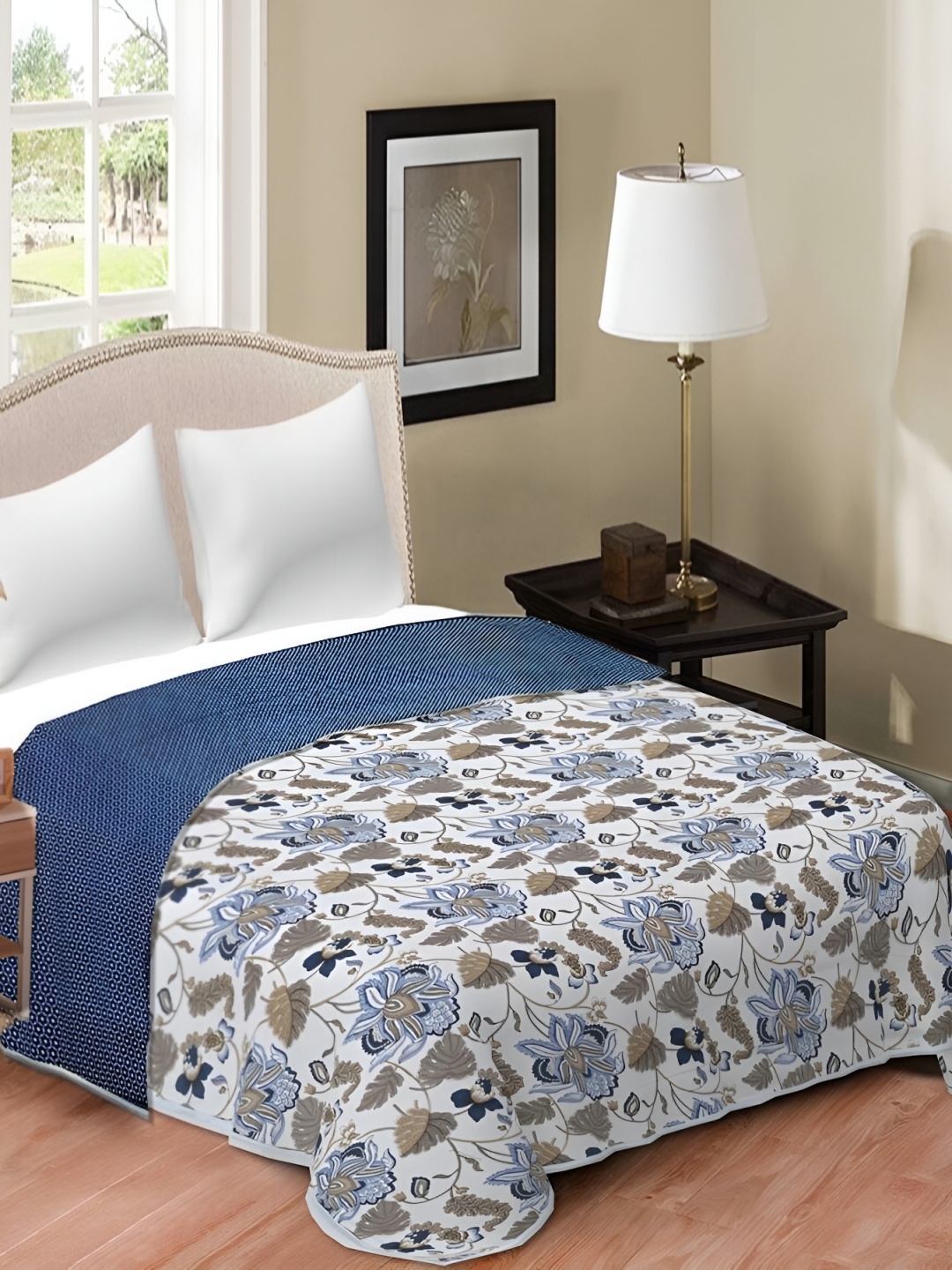 RF RELAXFEEL White & Blue Floral Cotton Heavy Winter 150 GSM Double Bed Dohar