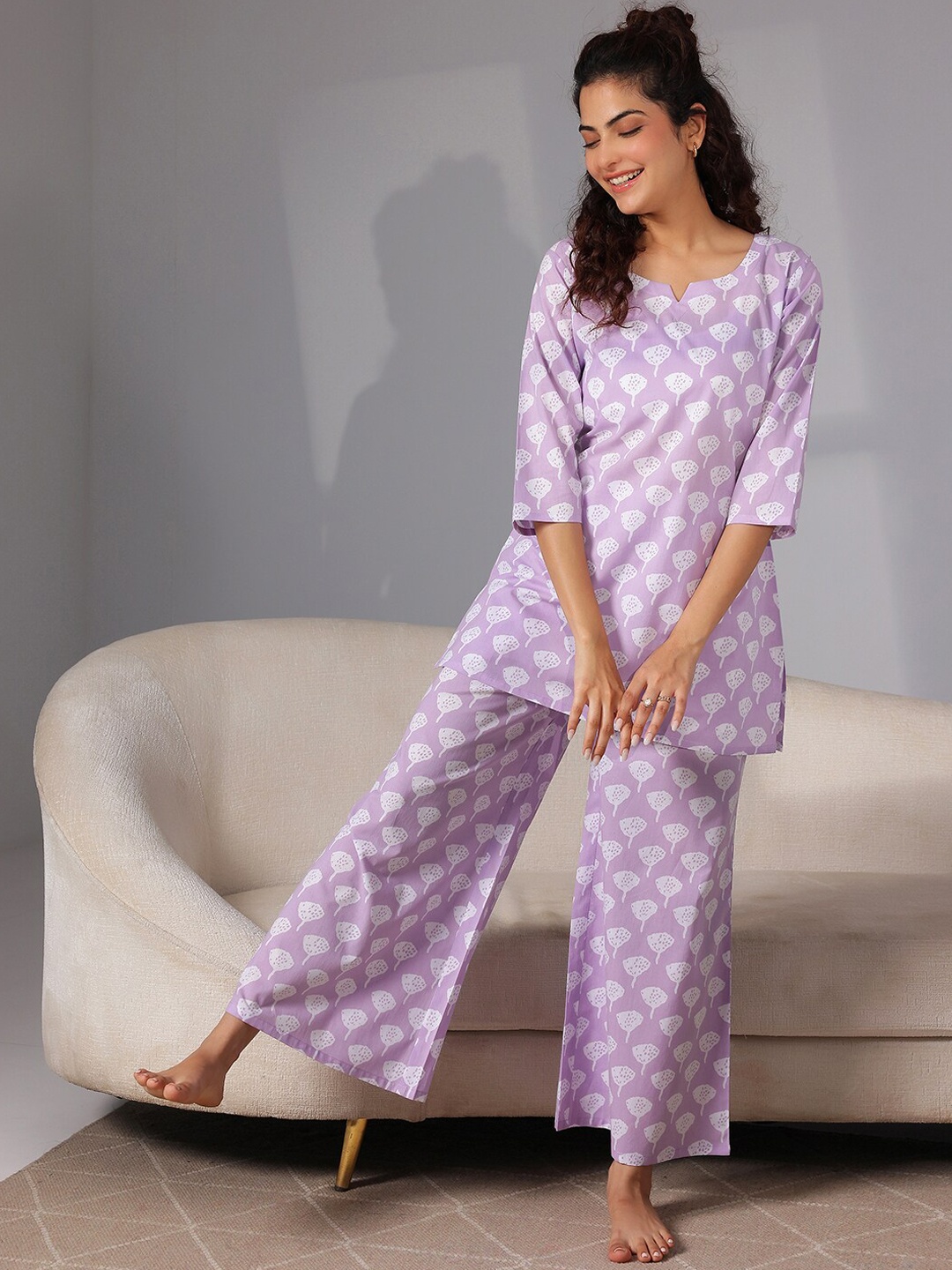 

Libas Floral Printed Pure Cotton Night Suit, Lavender