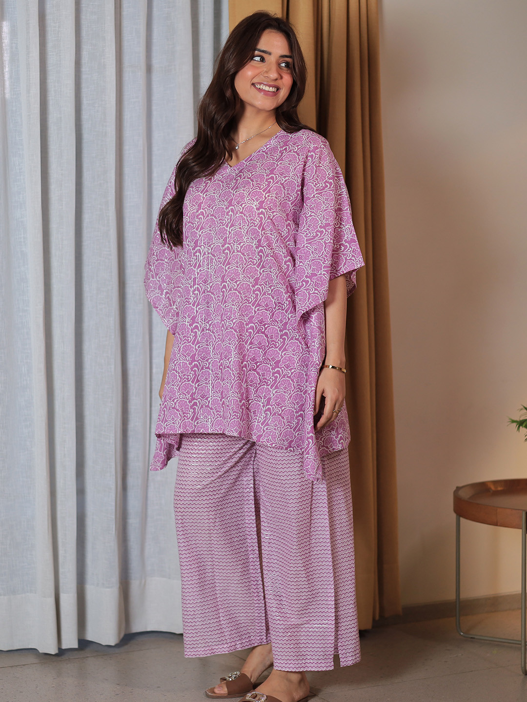 

Libas Floral Printed Pure Cotton Night Suit, Purple