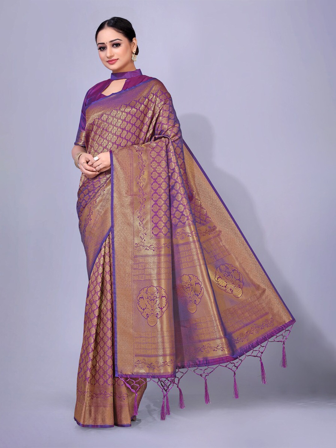 

Rujave Woven Design Zari Brocade Banarasi Saree, Purple