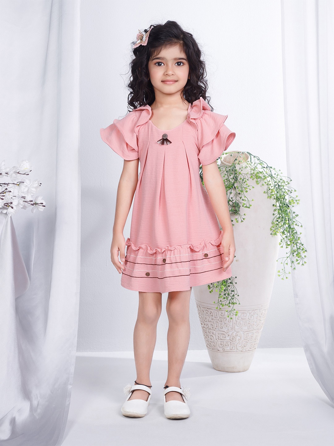 

Peppermint Girls V-Neck Flutter Sleeves Fit & Flare Dress, Peach