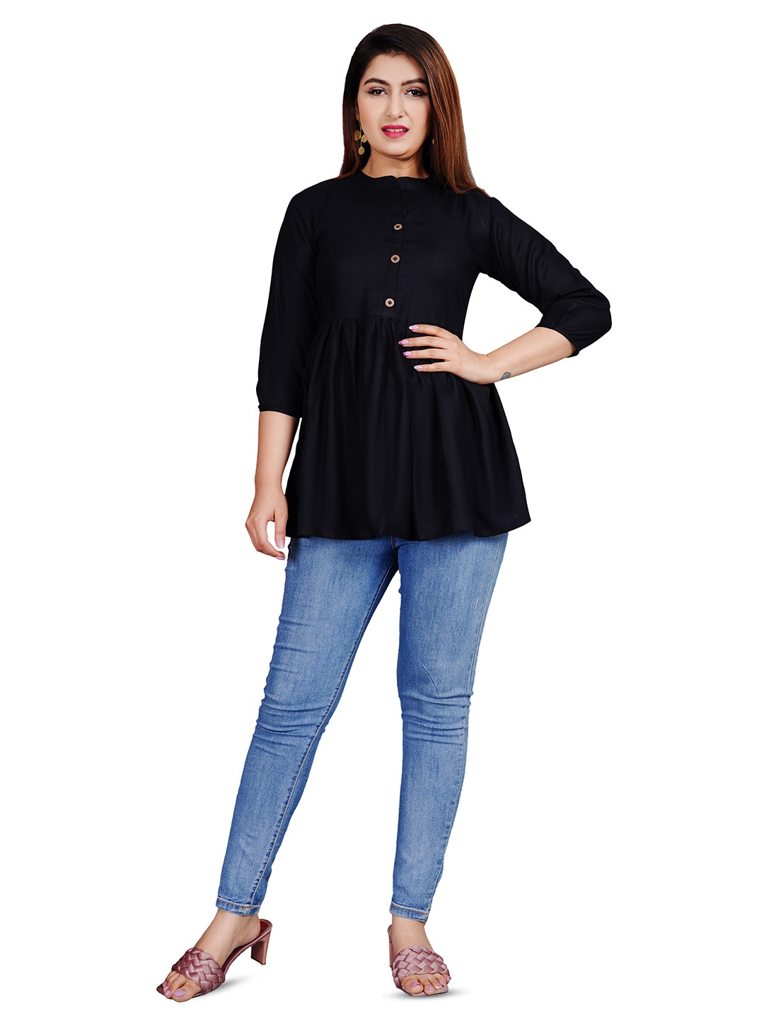 

SIPET Mandarin Collar Tunic, Black