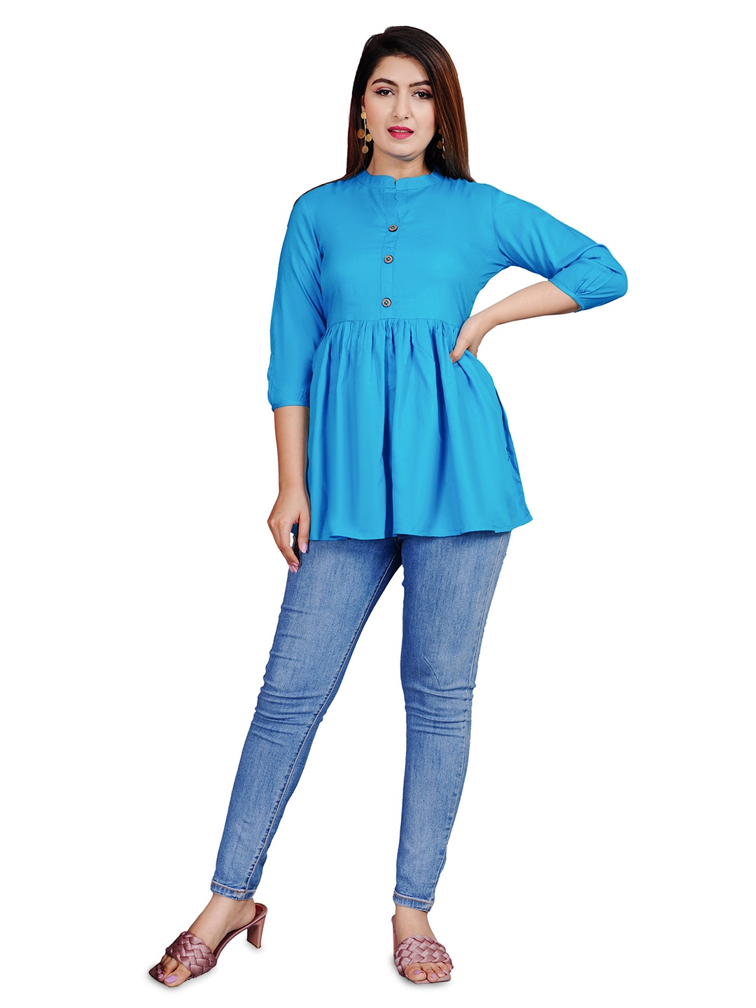 

SIPET Mandarin Collar Tunic, Blue