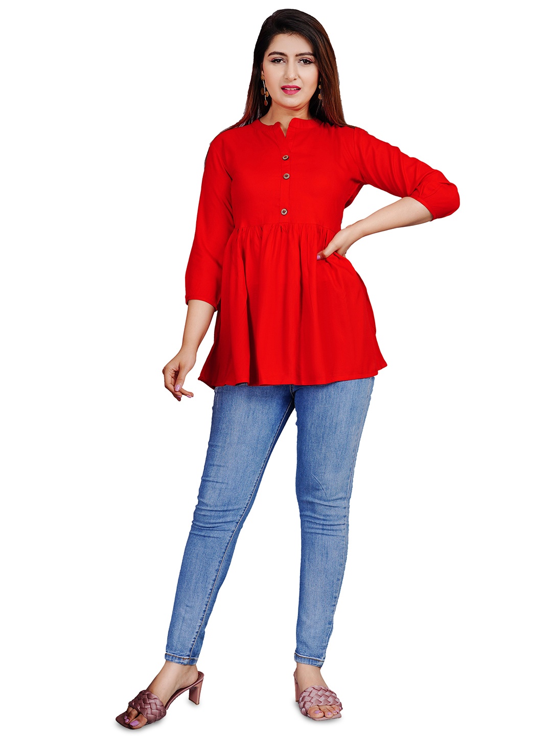 

SIPET Mandarin Collar Tunic, Red