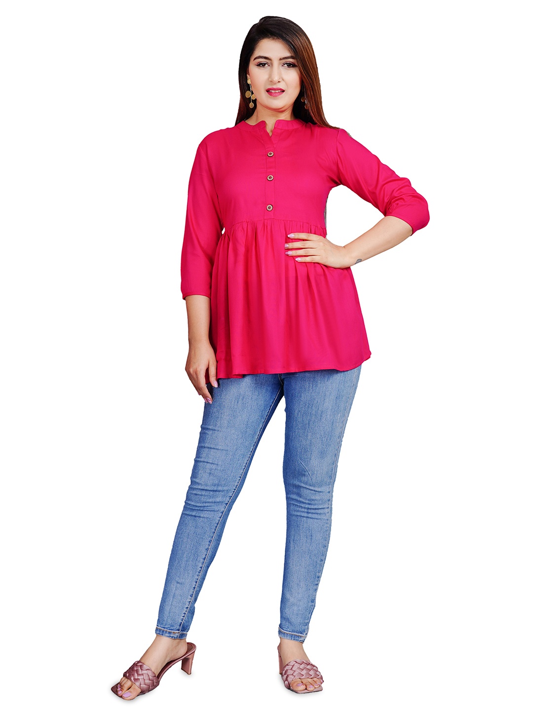 

SIPET Mandarin Collar Tunic, Pink