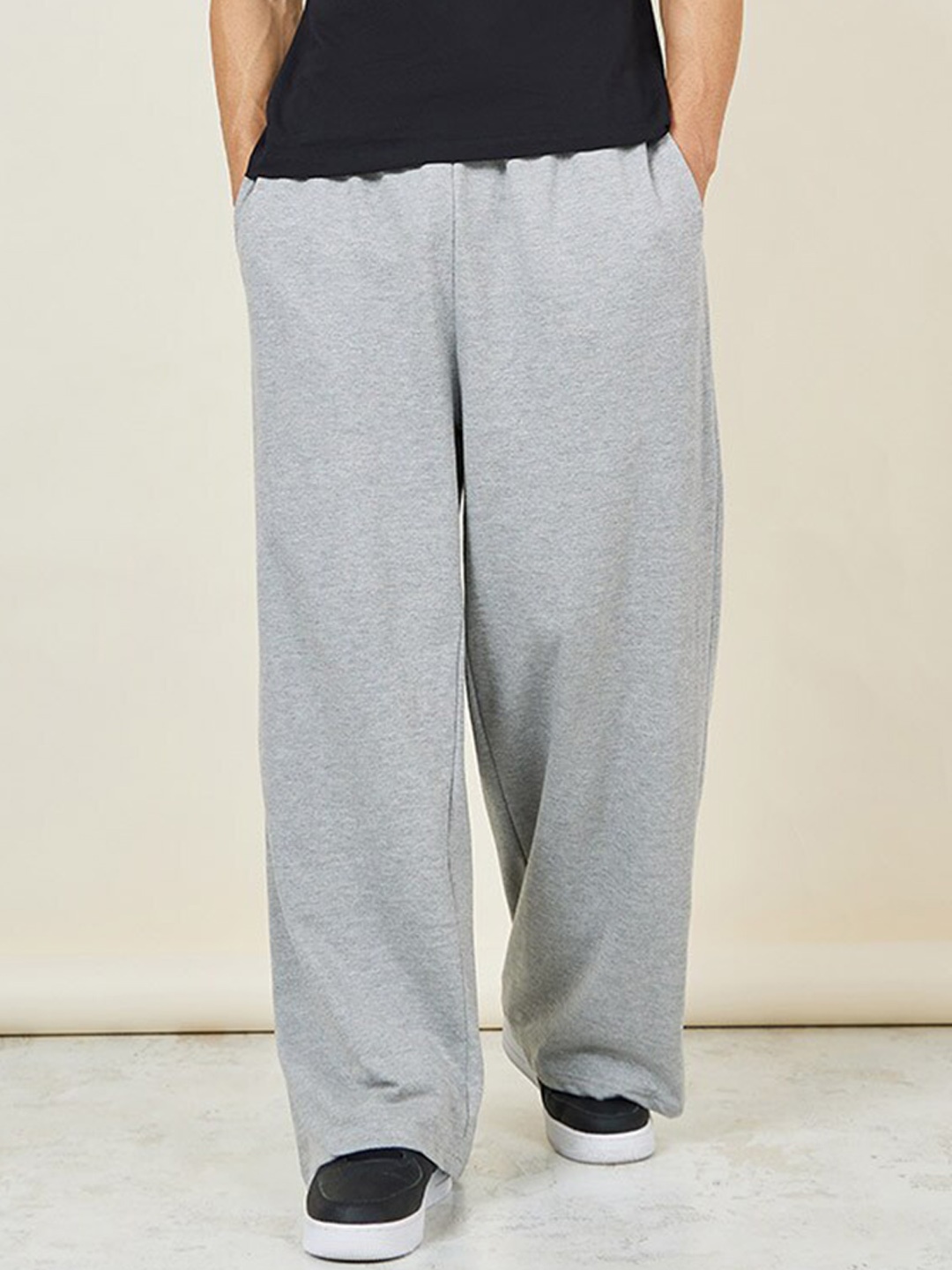 

Styli Men Grey Wide Leg Cotton Terry Track Pants