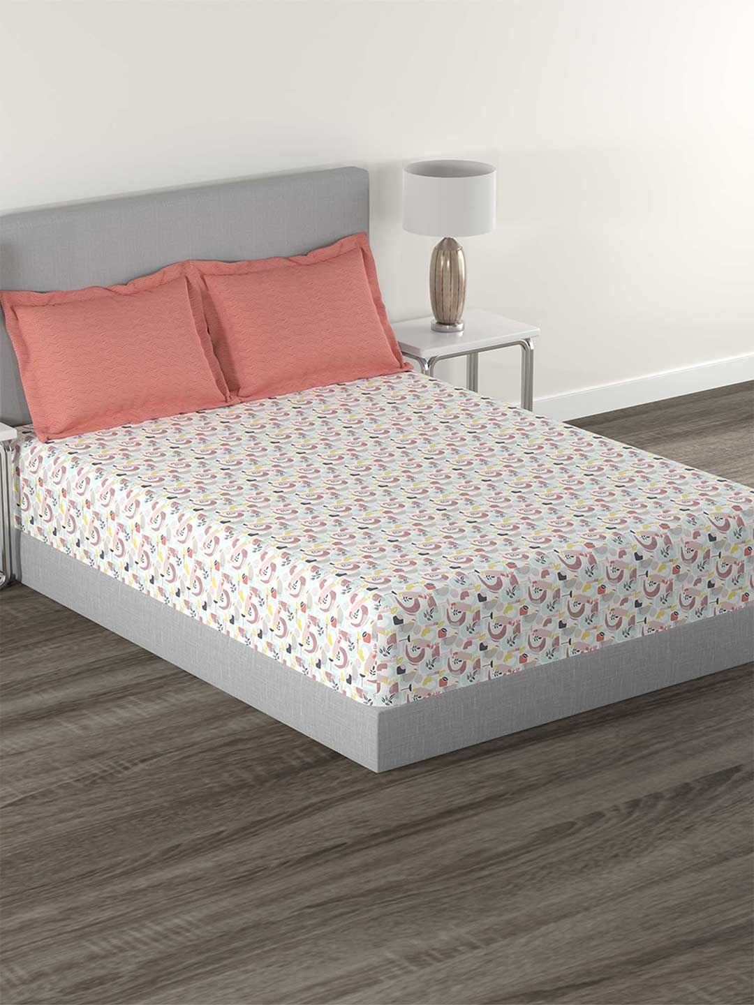 

TRIDENT Jun Terracota Flat 144TC Queen Cotton Bedsheet Set, White